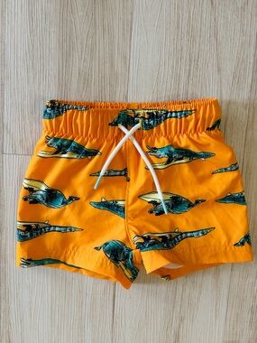 Old Navy Orange Swim Shorts with Alligators Printed 12-18 Months